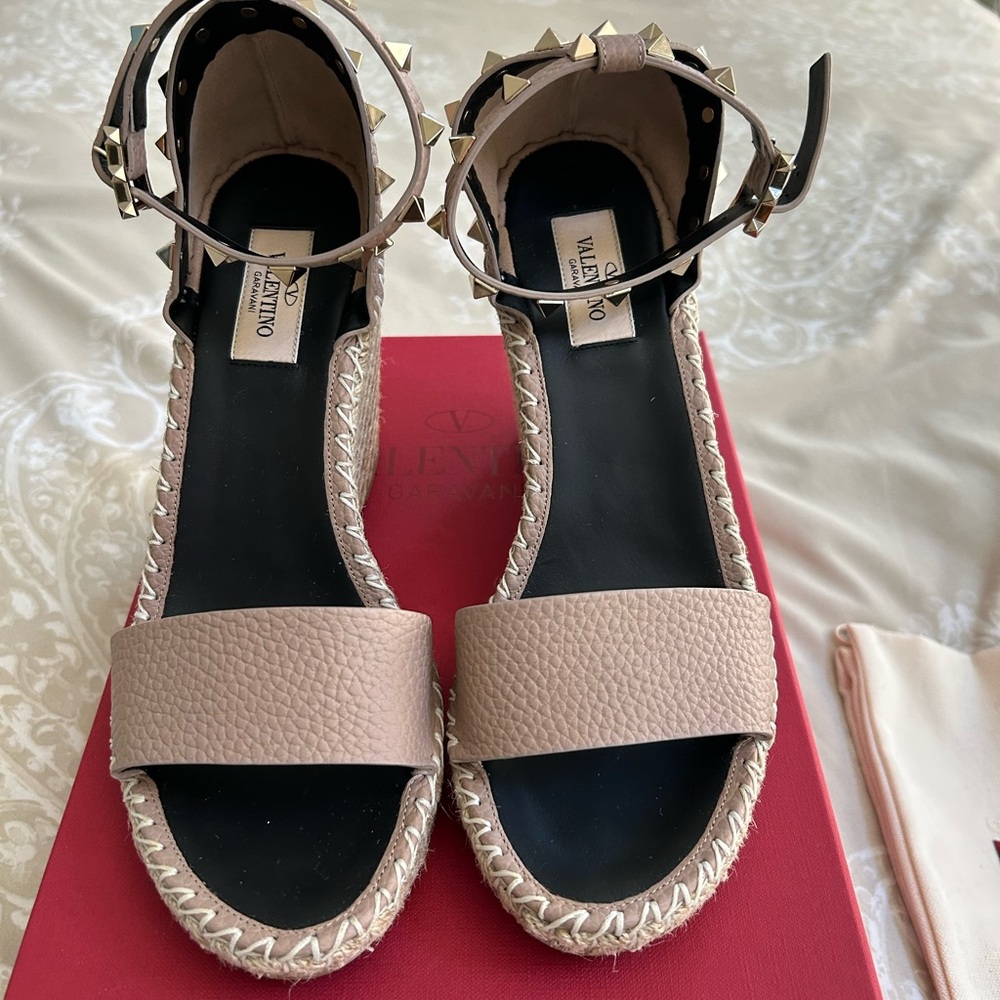 Valentino Garavani Poudre Espadrille Sandals with Studded Ankle Strap